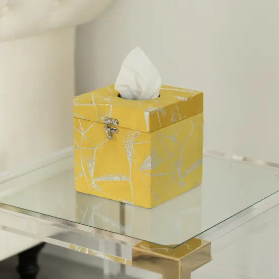 Velvet Modern Paper Facial Tissue Box Holder Yellow {2}