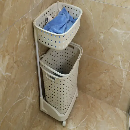 2 Tier Plastic Laundry Basket with Wheels {6}