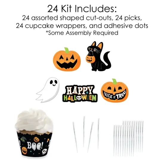 Big Dot of Happiness Jack-O'-Lantern Halloween - Cupcake Decoration - Kids Halloween Party Cupcake Wrappers and Treat Picks Kit - Set of 24 {6}