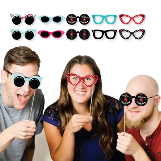Big Dot of Happiness 50's Sock Hop Glasses - Paper Card Stock 1950s Rock N Roll Party Photo Booth Props Kit - 10 Count {3}