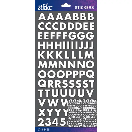 Sticko Alphabet Stickers - Futura Bold Small, White, 178pcs {1}