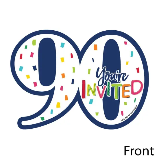 Big Dot of Happiness 90th Birthday - Cheerful Happy Birthday - Shaped Fill-In Invites - Ninetieth Birthday Invitation Cards with Envelopes - Set of 12 {3}