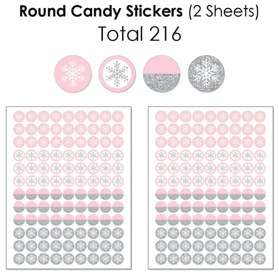Big Dot of Happiness Pink Winter Wonderland - Holiday Snowflake Birthday Party and Baby Shower Candy Favor Sticker Kit - 304 Pieces {6}
