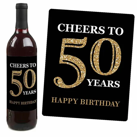 Big Dot of Happiness Adult 50th Birthday - Gold - Birthday Party Gift for Women and Men - Wine Bottle Label Stickers - Set of 4 {4}