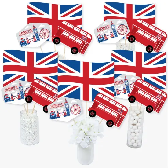 Big Dot of Happiness Cheerio, London - British UK Party Centerpiece Sticks - Table Toppers - Set of 15 {3}
