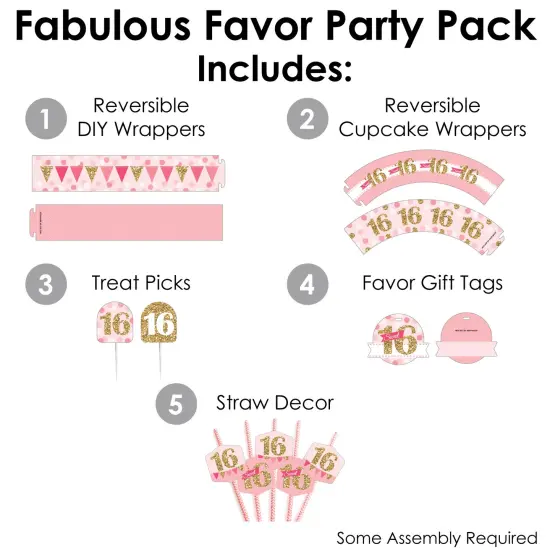 Big Dot of Happiness Sweet 16 - 16th Birthday Party Favors and Cupcake Kit - Fabulous Favor Party Pack - 100 Pieces {3}