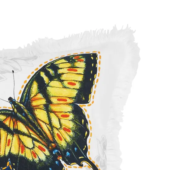 Botanical Butterfly Floral Flowers Spring Printed and Embellished Accent Throw Pillow, 18" x 18" {4}