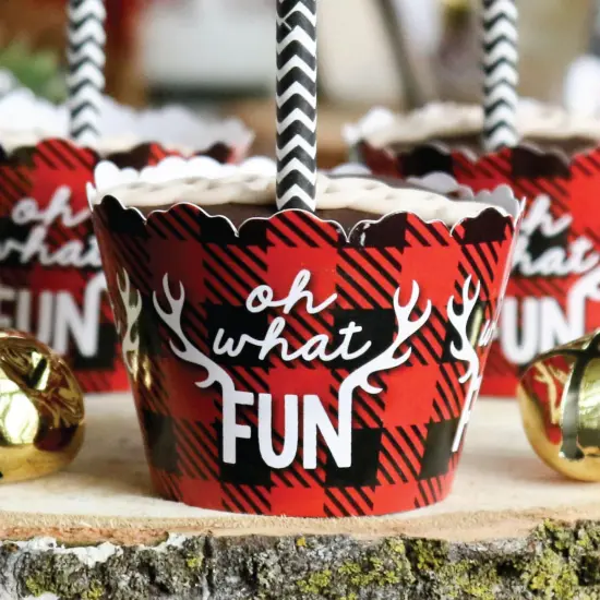 Big Dot of Happiness Prancing Plaid - Christmas and Holiday Buffalo Plaid Party Decorations - Party Cupcake Wrappers - Set of 12 {7}
