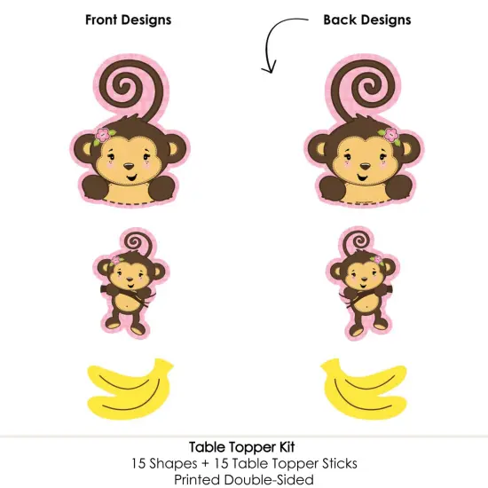 Big Dot of Happiness Pink Monkey Girl - Baby Shower or Birthday Party Centerpiece Sticks - Table Toppers - Set of 15 {6}