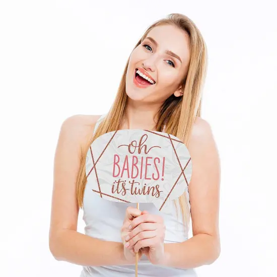 Big Dot of Happiness It's Twin Girls - Pink and Rose Gold Twins Baby Shower Photo Booth Props Kit - 20 Count {4}