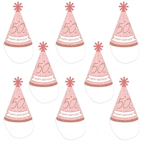 Big Dot of Happiness 50th Pink Rose Gold Birthday - Cone Happy Birthday Party Hats for Adults - Set of 8 (Standard Size) {7}