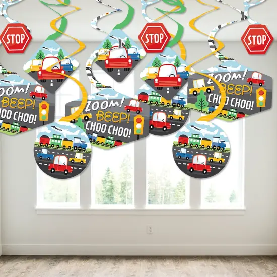Big Dot of Happiness Cars, Trains, and Airplanes - Transportation Birthday Party Hanging Decor - Party Decoration Swirls - Set of 40 {4}