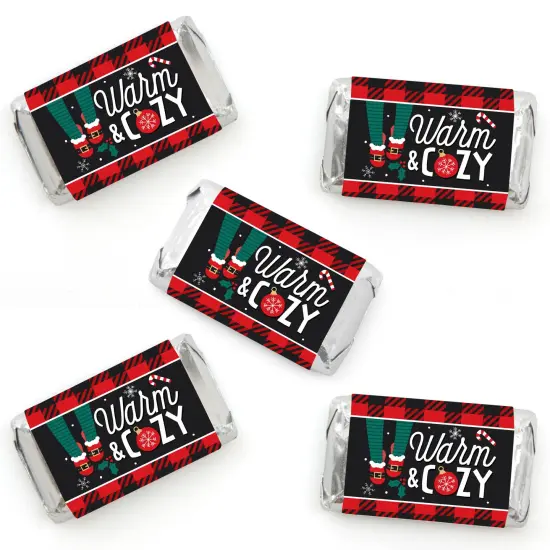 Big Dot of Happiness Christmas Pajamas - Mini Candy Bar Wrapper Stickers - Holiday Plaid PJ Party Small Favors - 40 Count {1}