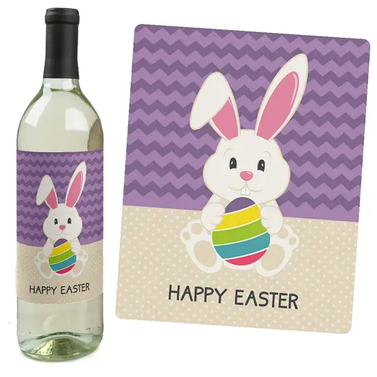 Big Dot of Happiness Hippity Hoppity - Easter Bunny Party Decorations for Women and Men - Wine Bottle Label Stickers - Set of 4 {6}