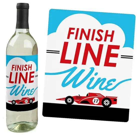 Big Dot of Happiness Let's Go Racing - Racecar Decorations for Women and Men - Race Car Party Wine Bottle Label Stickers - Set of 4 {3}