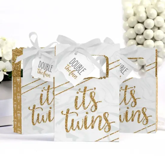 Big Dot of Happiness It's Twins - Gold Twins Baby Shower Favor Boxes - Set of 12 {4}