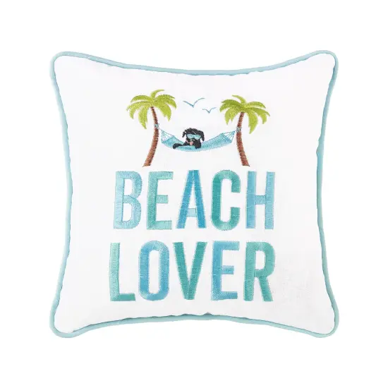 Beach Lover Embroidered Small Petite Accent Throw Pillow, 10" x 10" {1}
