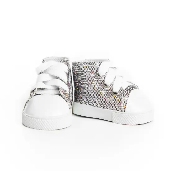 The Queen's Treasures 18 Inch Doll Silver Sparkle Sneakers and Shoe Box {6}