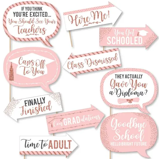 Big Dot of Happiness Funny Rose Gold Grad - Graduation Party Photo Booth Props Kit - 10 Piece {1}