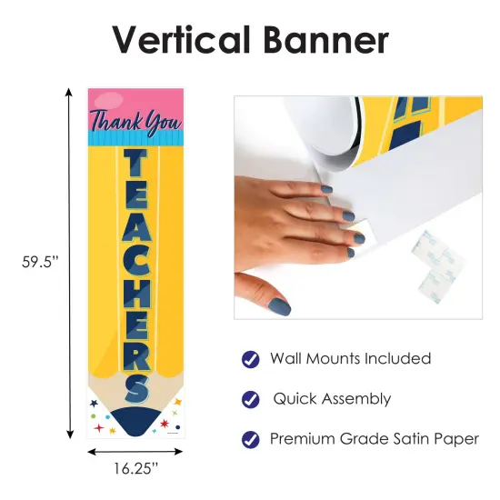 Big Dot of Happiness Thank You Teachers - Teacher Appreciation Front Door Decoration - Vertical Banner {4}