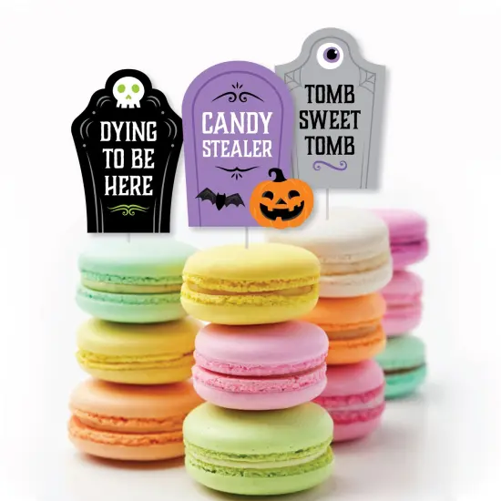 Big Dot of Happiness Cute and Colorful Tombstones - Dessert Cupcake Toppers - Kids Halloween Party Clear Treat Picks - Set of 24 {6}