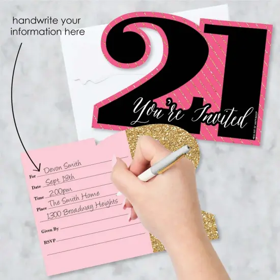 Big Dot of Happiness Finally 21 Girl - Shaped Fill-in Invitations - 21st Birthday Party Invitation Cards with Envelopes - Set of 12 {3}