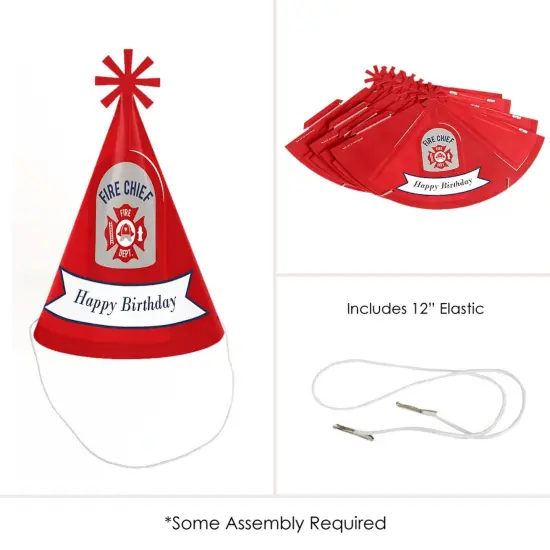 Big Dot of Happiness Fired Up Fire Truck - Cone Happy Birthday Party Hats for Kids and Adults - Set of 8 (Standard Size) {6}