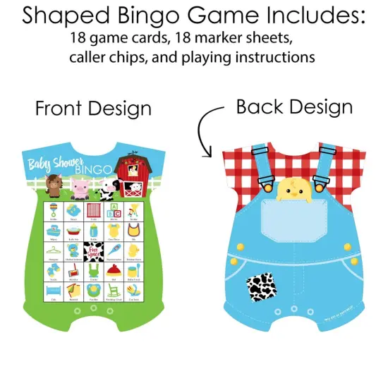 Big Dot of Happiness Farm Animals - Picture Bingo Cards and Markers - Barnyard Baby Shower Shaped Bingo Game - Set of 18 {4}