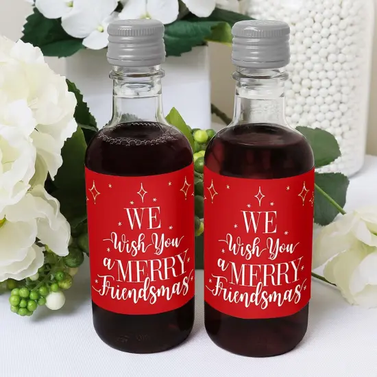 Big Dot of Happiness Red and Gold Friendsmas - Mini Wine and Champagne Bottle Label Stickers - Friends Christmas Party Favor Gift - Set of 16 {6}