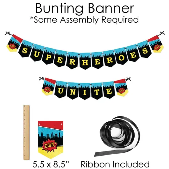 Big Dot of Happiness Bam Superhero - Banner and Photo Booth Decorations - Baby Shower or Birthday Party Supplies Kit - Doterrific Bundle {6}