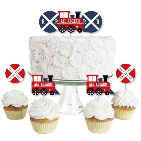 Big Dot of Happiness Railroad Party Crossing - Dessert Cupcake Toppers - Steam Train Birthday Party or Baby Shower Clear Treat Picks - Set of 24 {1}