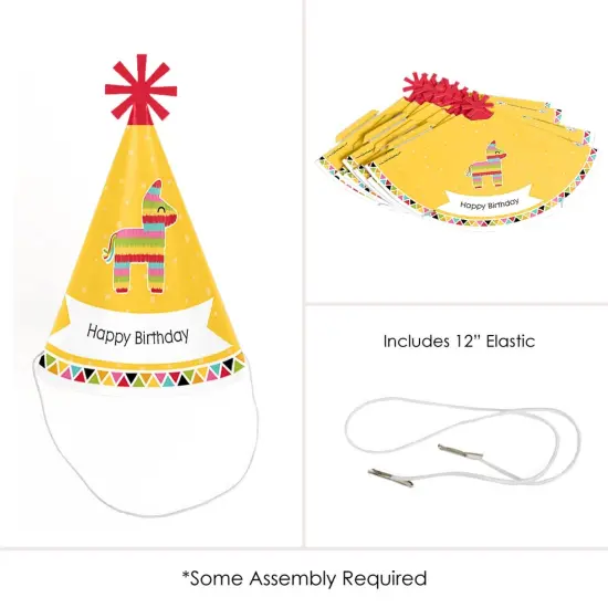 Big Dot of Happiness Let's Fiesta - Cone Fiesta Happy Birthday Party Hats for Kids and Adults - Set of 8 (Standard Size) {6}