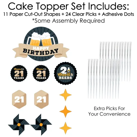Big Dot of Happiness Cheers and Beers to 21 Years - Birthday Party Cake Decorating Kit - Happy Birthday Cake Topper Set - 11 Pieces {4}