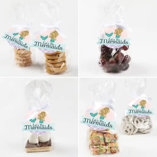 Big Dot of Happiness Let&rsquo;s Be Mermaids - Baby Shower or Birthday Party Clear Goodie Favor Bags - Treat Bags With Tags - Set of 12 {6}