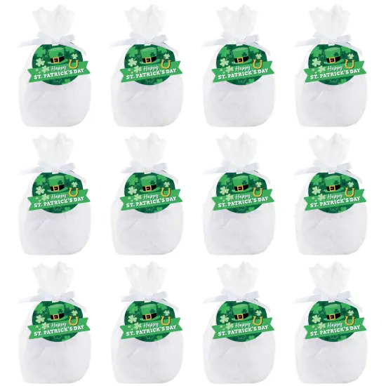 Big Dot of Happiness Shamrock St. Patrick's Day - Saint Paddy&rsquo;s Day Party Clear Goodie Favor Bags - Treat Bags With Tags - Set of 12 {7}