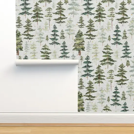 Pre-Pasted Wallpaper 2FT Wide Night Sky Forest Soft Gray Stars Woodland Trees Winter Custom Pre-pasted Wallpaper by Spoonflower {2}