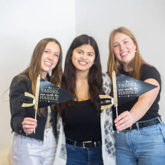 Big Dot of Happiness Tassel Worth The Hassle - Gold - Triangle Graduation Party Photo Props - Pennant Flag Centerpieces - Set of 20 {3}