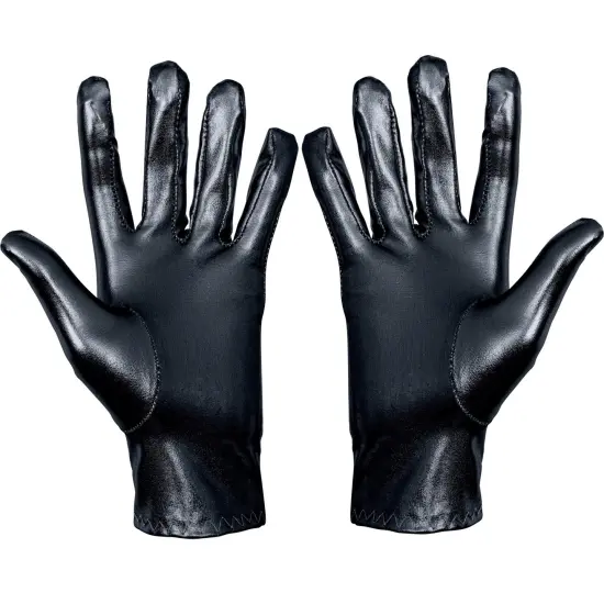 Metallic Black Costume Gloves - Shiny Black Superhero Evening Stretch Dress Glove Set for Men, Women and Kids {1}