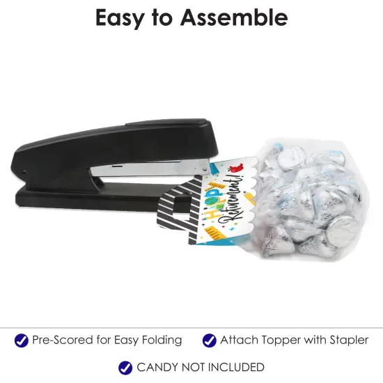 Big Dot of Happiness Teacher Retirement - DIY Happy Retirement Party Clear Goodie Favor Bag Labels - Candy Bags with Toppers - Set of 24 {6}