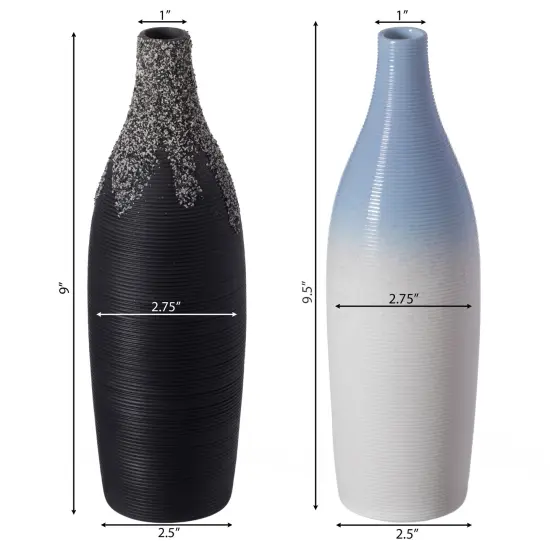 Modern Decorative Ceramic Table Vase Ripped Design Bottle Shape Flower Holder Black {12}