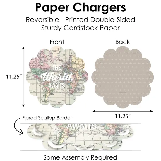 Big Dot of Happiness World Awaits - Travel Themed Party Paper Charger and Table Decorations - Chargerific Kit - Place Setting for 8 {6}