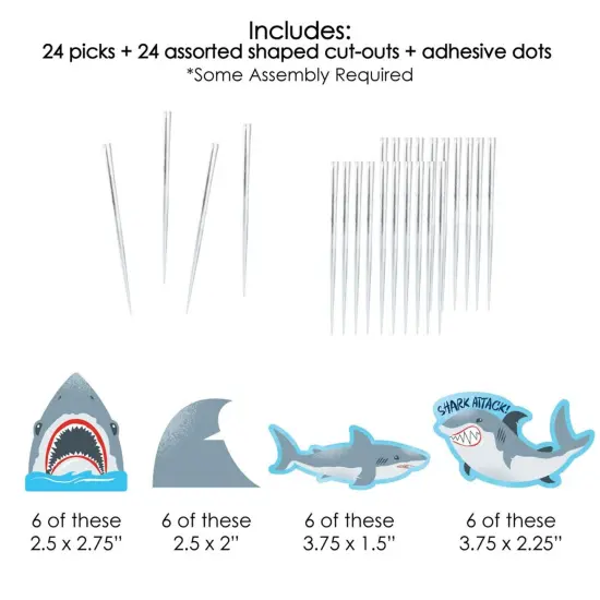 Big Dot of Happiness Shark Zone - Dessert Cupcake Toppers - Jawsome Party or Birthday Party Clear Treat Picks - Set of 24 {7}