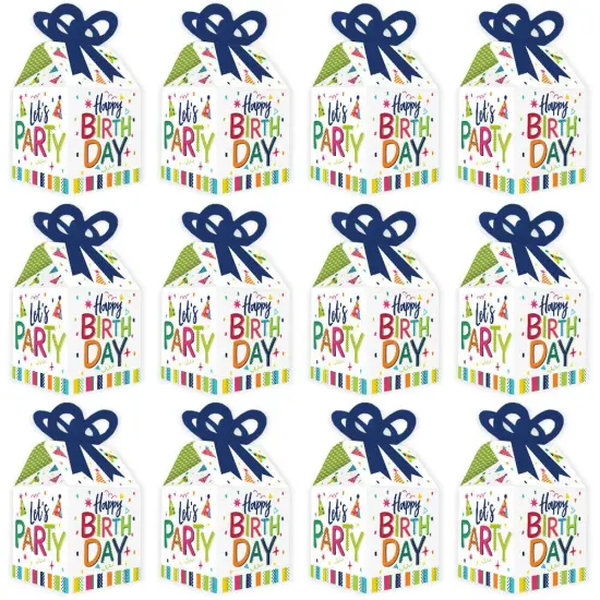 Big Dot of Happiness Cheerful Happy Birthday - Square Favor Gift Boxes - Colorful Birthday Party Bow Boxes - Set of 12 {6}