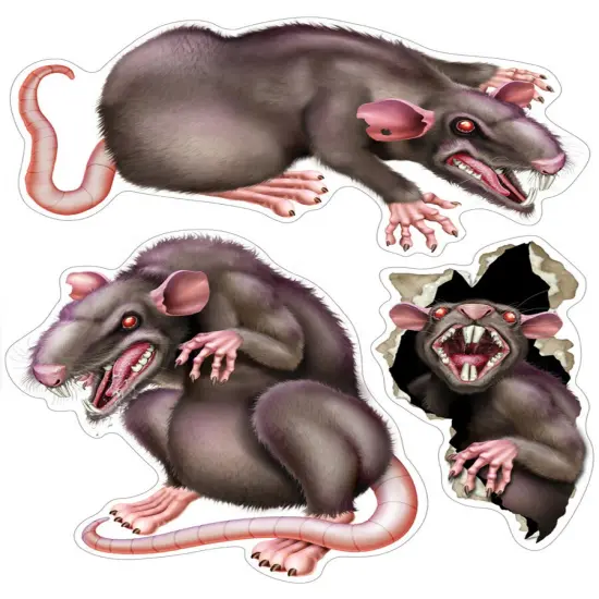 Set Of 3 Creepy Rats Peel 'N Place Party Wall Clings Decoration 12" - 24" {1}