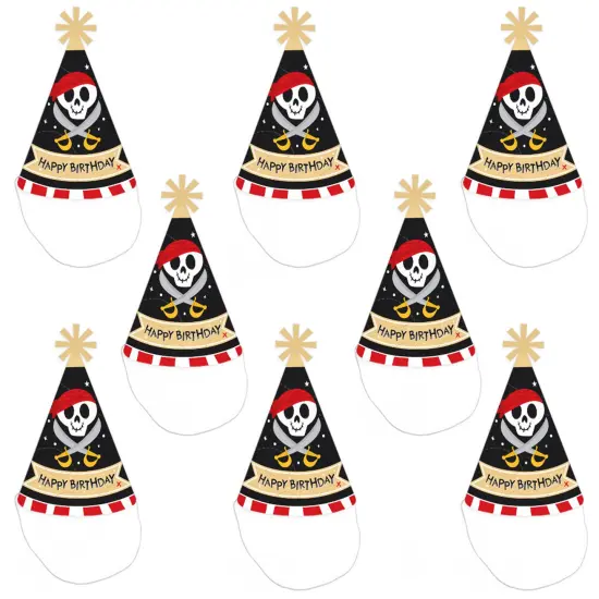 Big Dot of Happiness Pirate Ship Adventures - Cone Happy Birthday Party Hats for Kids and Adults - Set of 8 (Standard Size) {7}