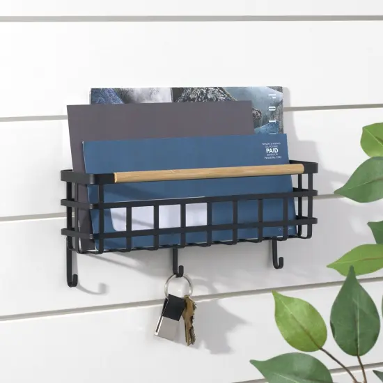 mDesign Metal/Bamboo Wall Mount Mail/Key Holder, 5 Hooks {2}
