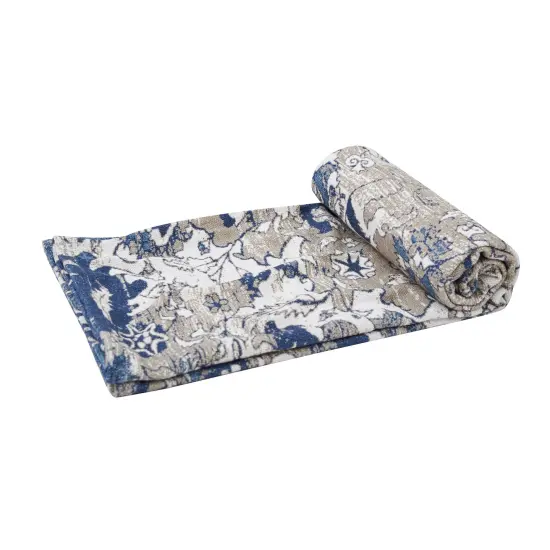 50" x 60" Saanvi Cream & Blue Cotton Super Soft Cozy Accent Throw Blanket {1}