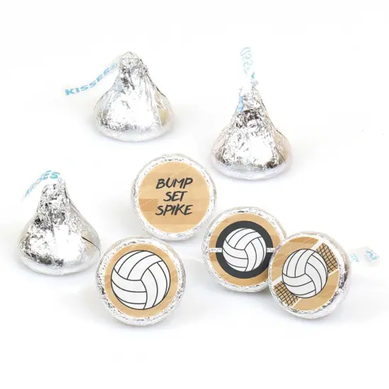 Big Dot of Happiness Bump, Set, Spike - Volleyball - Baby Shower or Birthday Round Candy Sticker Favors - Labels Fits Hershey&lsquo;s Kisses (1 sheet of 108) {1}