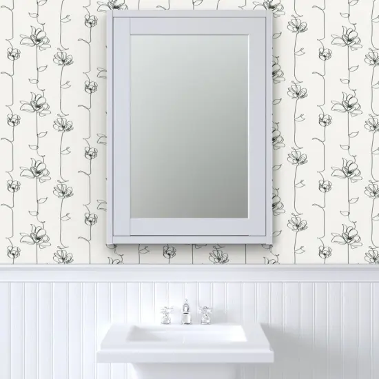 Pre-Pasted Wallpaper 2FT Wide Line Floral Black White Stripe Flowers Vines Modern Abstract Custom Pre-pasted Wallpaper by Spoonflower {6}