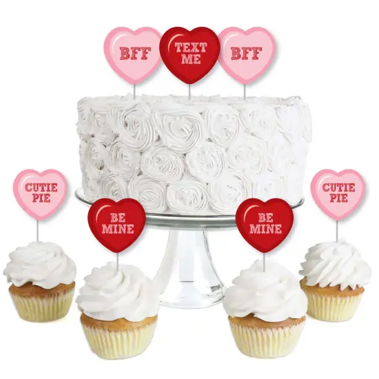 Big Dot of Happiness Conversation Hearts - Dessert Cupcake Toppers - Valentine's Day Party Clear Treat Picks - Set of 24 {1}